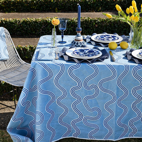 Blue + Navy Spaghetti Linen Tablecloth