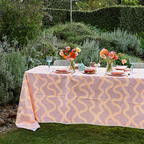 Blush + Neon Orange Spaghetti Llinen Tablecloth